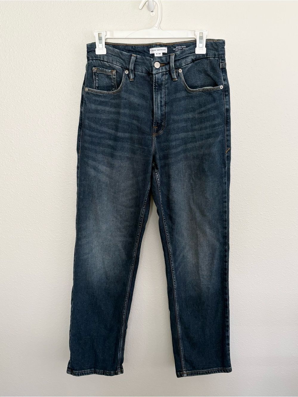 Good American Good Icon Straight Leg High Rise Blue Denim Jeans Size 8/29